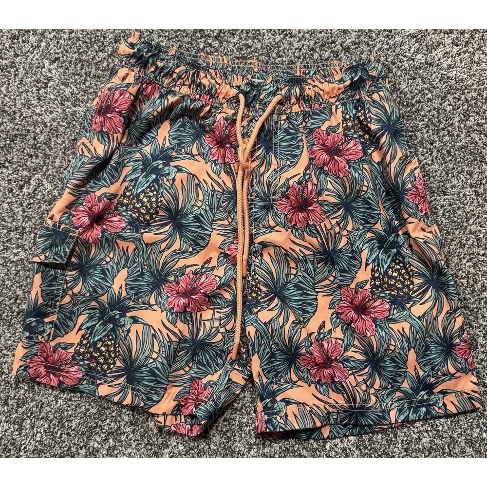 U.S Apparel Shorts Men's Size M Floral Pineapple Swim Trunks Lined Drawstring